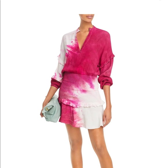 Aqua Womens Tie-Dye Smocked Mini Dress Pink XS - Picture 1 of 2